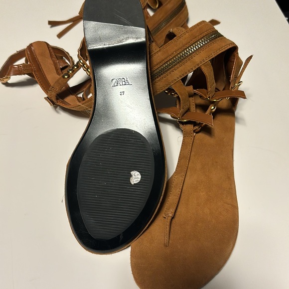 Zara Gladiator Sandals Brown Suede Like Zip Up Back Size 37 - Picture 7 of 7